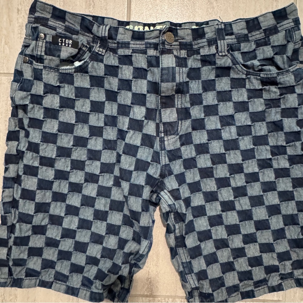 Contender Checkerboard Denim Shorts Men’s Size 40 Blue Skate Streetwear